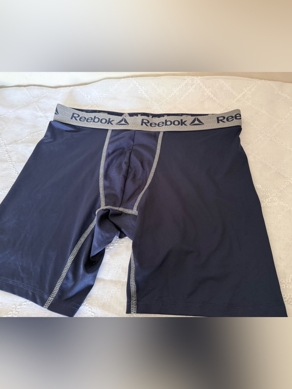 Reebok Dark Blue Performance Underwear Shorts with Gray Logo Waistband